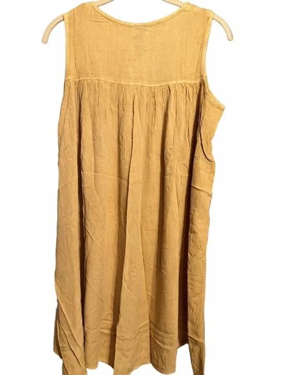 Sacred Threads Mustard Yellow Embroidered Sleeveless Tunic Dress - Picture 2 of 9